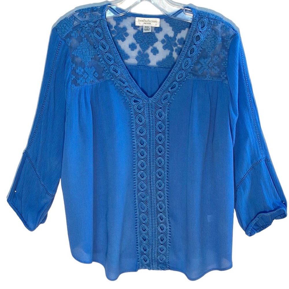 JohnPaulRichard Petites gauze and lace blouse china blue size petite XL